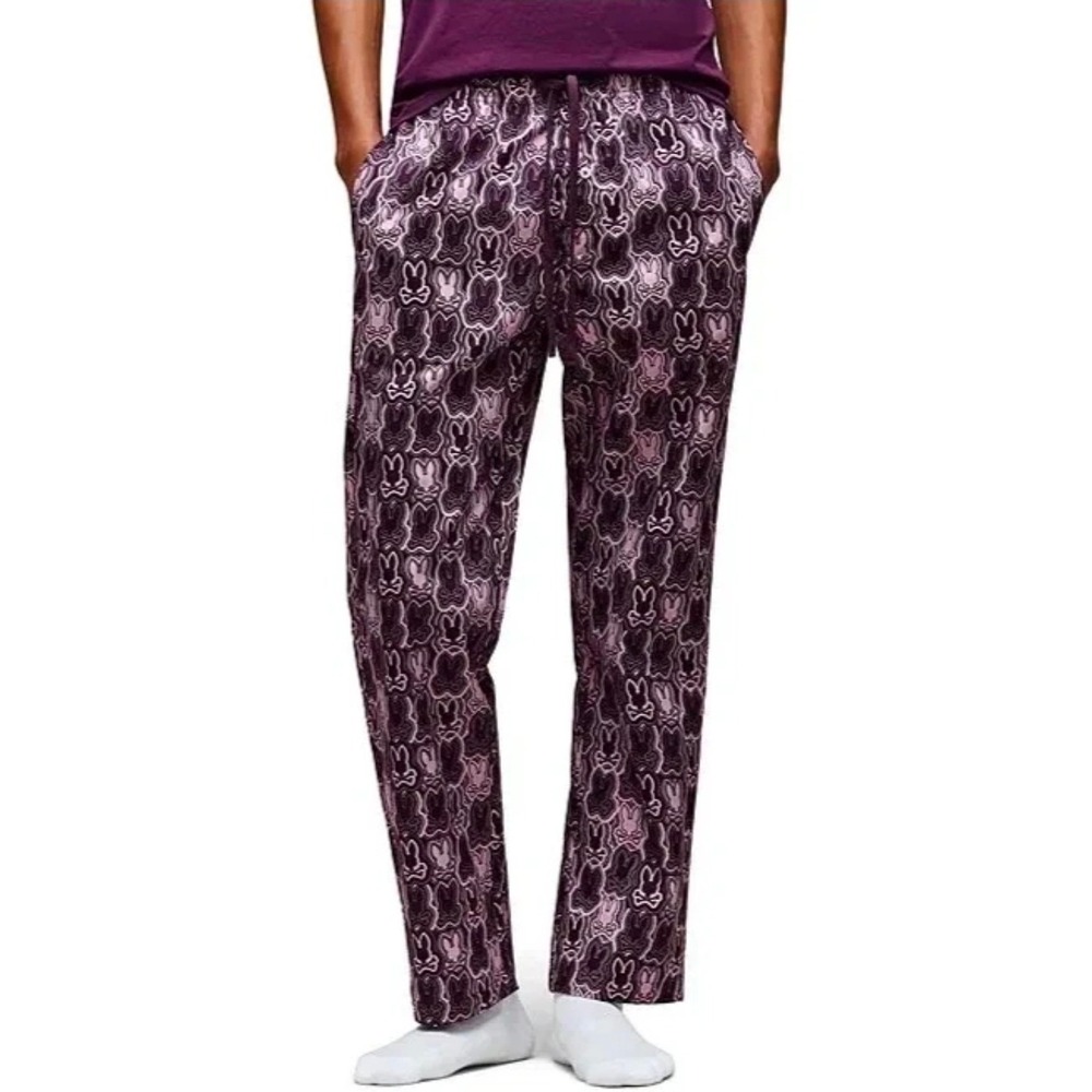 Psycho Bunny Pajama Pants Mens L Purple All Over Logo Print Lounge Bottoms NWT